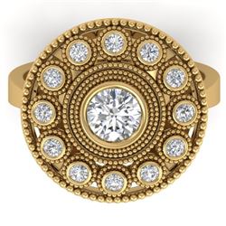 0.91 CTW Certified VS/SI Diamond Art Deco Ring 14K Yellow Gold - REF-160K2W - 30464