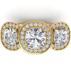 2.7 CTW Cushion Cut Certified VS/SI Diamond Art Deco 3 Stone Ring 14K Yellow Gold - REF-592W7H - 303