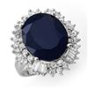 16.66 CTW Blue Sapphire & Diamond Ring 18K White Gold - REF-224K2W - 12936