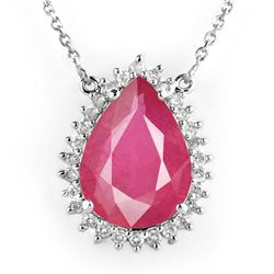 14.15 CTW Ruby & Diamond Necklace 18K White Gold - REF-168Y2X - 14286