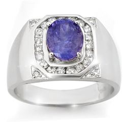 3.10 CTW Tanzanite & Diamond Men's Ring 14K White Gold - REF-119X5R - 14465