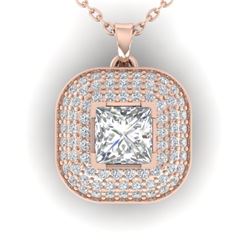 1.60 CTW Princess VS/SI Diamond Art Deco Stud Micro Halo Necklace 14K Rose Gold - REF-428V2Y - 30451