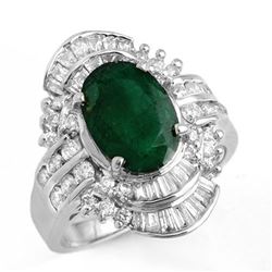 3.45 CTW Emerald & Diamond Ring 18K White Gold - REF-140W2H - 12975