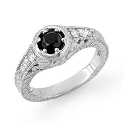 0.80 CTW VS Certified Black & White Diamond Ring 14K White Gold - REF-59H3M - 14069