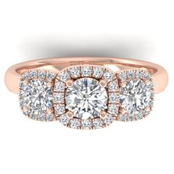 1.55 CTW Certified VS/SI Diamond Solitaire 3 Stone Ring 14K Rose Gold - REF-182F5N - 30427