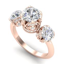 3 CTW VS/SI Diamond Solitaire Art Deco 3 Stone Ring Band 18K Rose Gold - REF-649A3V - 36867