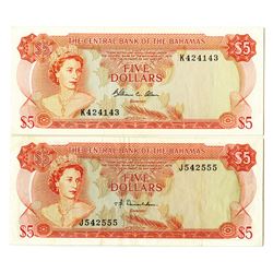 Central Bank of the Bahamas, L.1974, Issued Banknote Pair.