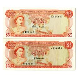 Central Bank of the Bahamas, L.1974, Issued Banknote Pair.