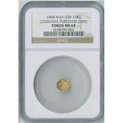 Louisiana Purchase Expo 25c, 1904 H-61-320, gold Token, NGC graded MS64
