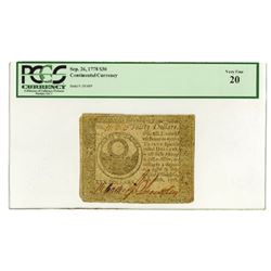 Continental Currency, Philadelphia, Sep.26, 1778, Colonial Note.