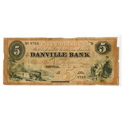 Danville Bank, 1858 Obsolete Banknote.