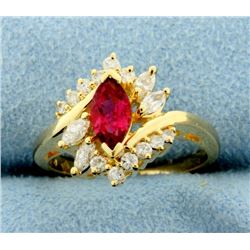 Natural Rubellite Garnet and Diamond Ring