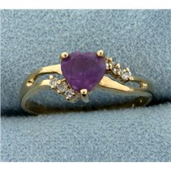 Heart Amethyst and Diamond Ring