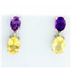 Image 1 : Oval Citrine and Amethyst Dangle Earrings