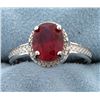 Image 1 : Lab Ruby Oval Cut 7x9MM and Diamond Ring Vintage Style in Sterling Silver