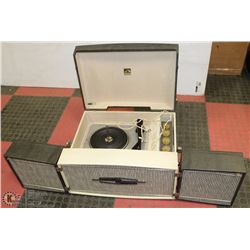 VINTAGE RECORD PLAYER WITH SPEAKERS WORKING