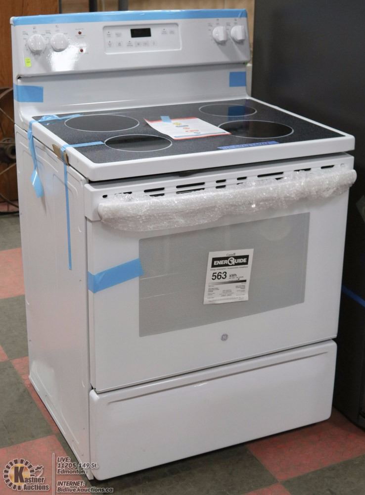 WHITE G.E. CERAMIC TOP SELF CLEANING STOVE