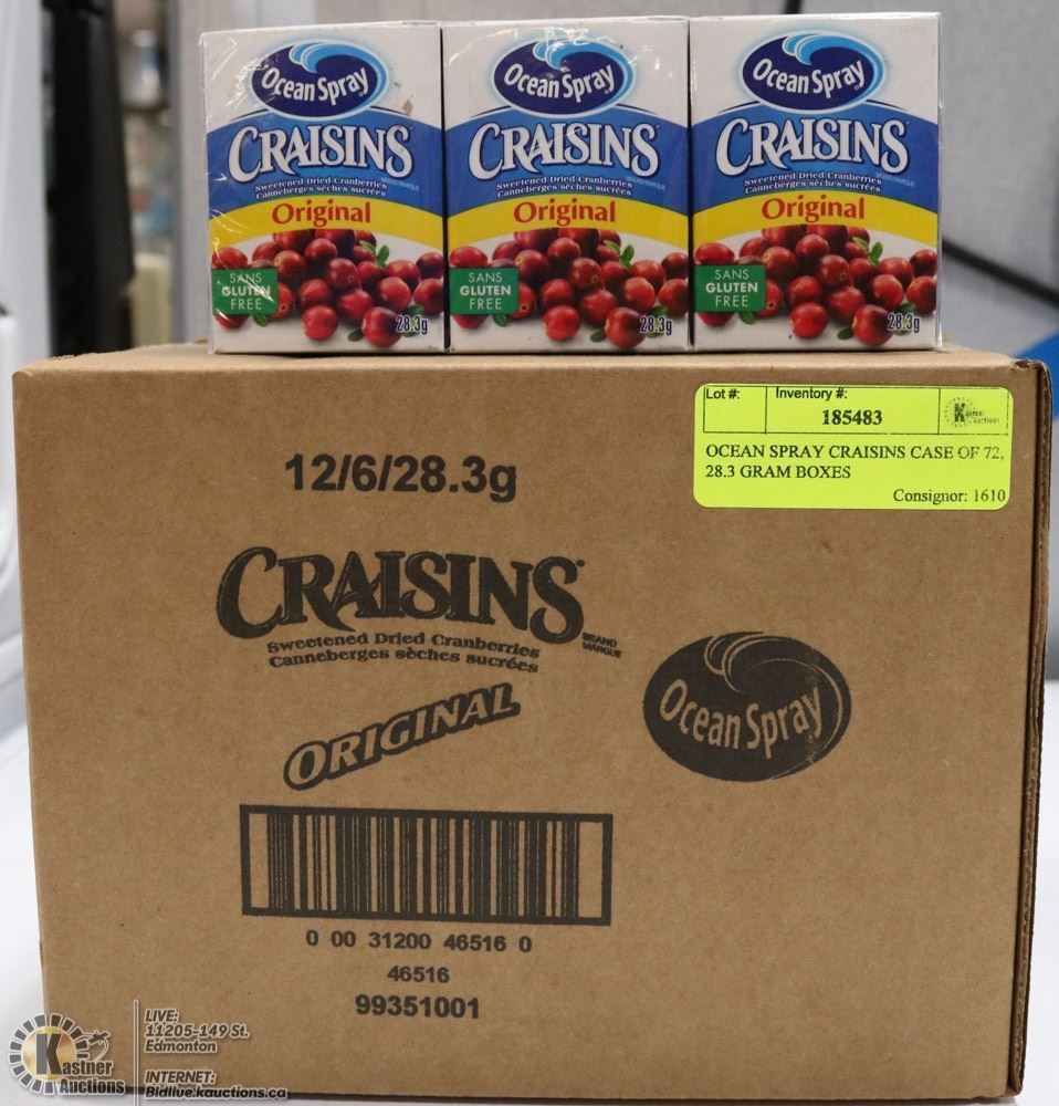 CASE OF 72 OCEAN SPRAY CRAISINS 28.3 GRAM BOXES
