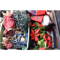 BOX AND TOTE OF CHRISTMAS DECOR