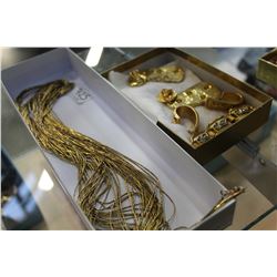 GOLD OVER STERLING MULTI STRAND NECKLACE AND GOLD TONE EARRINGS
