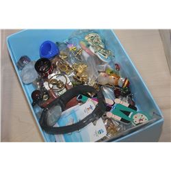 BOX OF EXPO WATCH AND PINS AND NOVLETY ITEMS AND CHRISTMAS PINS