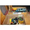 Image 1 : TRAY OF TOY CARS TRUCKS AND TANK AND TRAY OF MARBLES