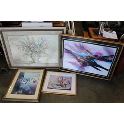 2 LARGE PRINTS ABSTRACT AND FLOWERS
