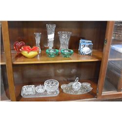 TWO SHELFS OF CRYSTAL AND ART GLASS