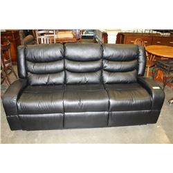 FLOOR MODEL ASHLEY DESIGN BLACK LEATHER DOUBLE RECLINING SOFA, RETAIL $1299