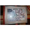 Image 1 : LARGE FRAMED FLORAL PRINT OF DAISEYS AND PRINT OF WALKING IN THE RAIN