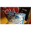 Image 1 : TWO TIN SIGNS AND SIGN BOARD
