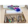 Image 3 : CARD OF SALMON FLIES AND BOX WITH LURES AND MOUNTIE PRINT