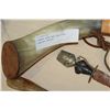 Image 2 : POWDER HORN AND TWO BONE HANDLED KNIVES