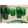 Image 2 : LOT OF GREEN DEPRESSION GLASS SERVING PIECES AND GOBLETS SECTIONED TRAY HAS SILVER OVERLAY