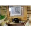 Image 1 : RUSTIC FRAMED GEESE PICTURE CARVED BEAR WITH FISH AND BIRCH BARK CANOE AND WOOD BOWL