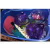 Image 1 : LARGE TOTE OF PLASTIC DISHES AND BOX OF NEW ITEMS CHESSE SHAKERS BRUSHES NOTEPADS ETC