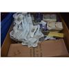 Image 3 : LARGE TOTE OF PLASTIC DISHES AND BOX OF NEW ITEMS CHESSE SHAKERS BRUSHES NOTEPADS ETC