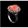Image 4 : 6.18 ctw Coral and Diamond Ring - 14KT White Gold