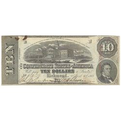 1863 $10 The Confederate States of America Note T-59 CC