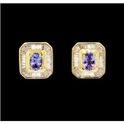 1.25 ctw Tanzanite and Diamond Earrings - 18KT Yellow Gold