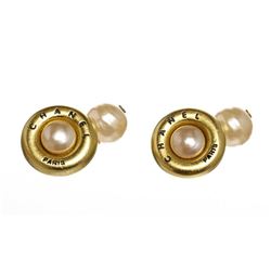 Chanel Gold Faux Pearl Cufflinks