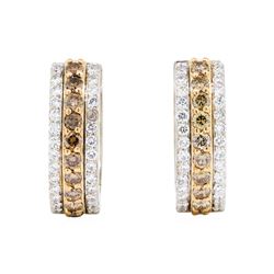 1.40 ctw Brown and White Diamond Earrings - 18KT Rose And White Gold