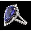 4.16 ctw Tanzanite and Diamond Ring - 14KT White Gold