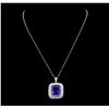 Image 1 : GIA Cert 21.07 ctw Tanzanite and Diamond Pendant With Chain - 14KT White Gold