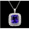 Image 2 : GIA Cert 21.07 ctw Tanzanite and Diamond Pendant With Chain - 14KT White Gold