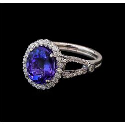 3.56 ctw Tanzanite and Diamond Ring - 14KT White Gold