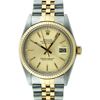 Image 1 : Rolex Two-Tone Gold Champagne Tapestry and Fluted Bezel DateJust Men's Watch