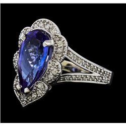 3.05 ctw Tanzanite and Diamond Ring - 14KT White Gold