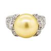Image 3 : 1.40 ctw Diamond and Pearl Ring - 14KT White Gold