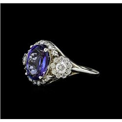 3.77 ctw Tanzanite and Diamond Ring - 14KT White Gold